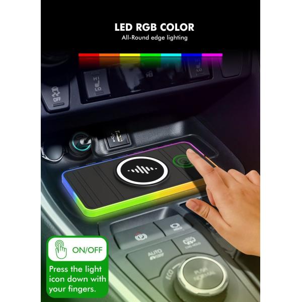 Silicone Car Wireless Charging Pad RGB LED Qi Apple Samsung Earbuds Compatibility