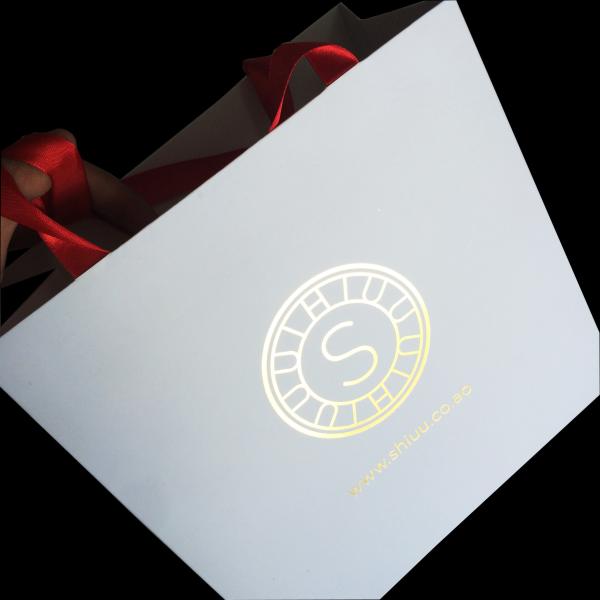 Holiday Xmas Fancy Handle Paper Shopping Bags , Custom Printed Paper Bags