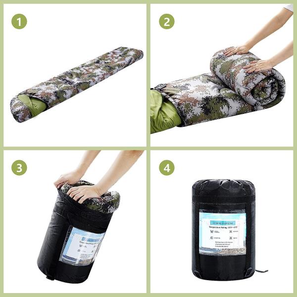 Camouflage Camping Sleeping Bag, Adults & Kids Seasons Warm Cold Weather Hiking Camping Indoor Outdoor Use