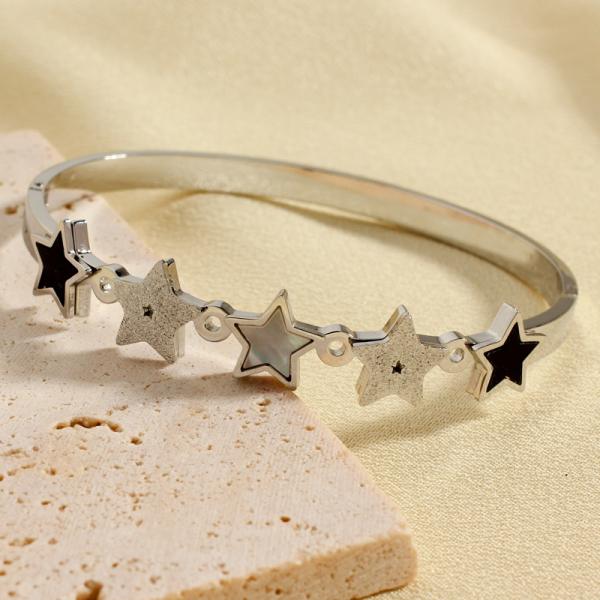 18K Gold Star Bracelet Stainless Steel Rose Gold Clover Flowers 5 Star Bangle Bracelet for Women