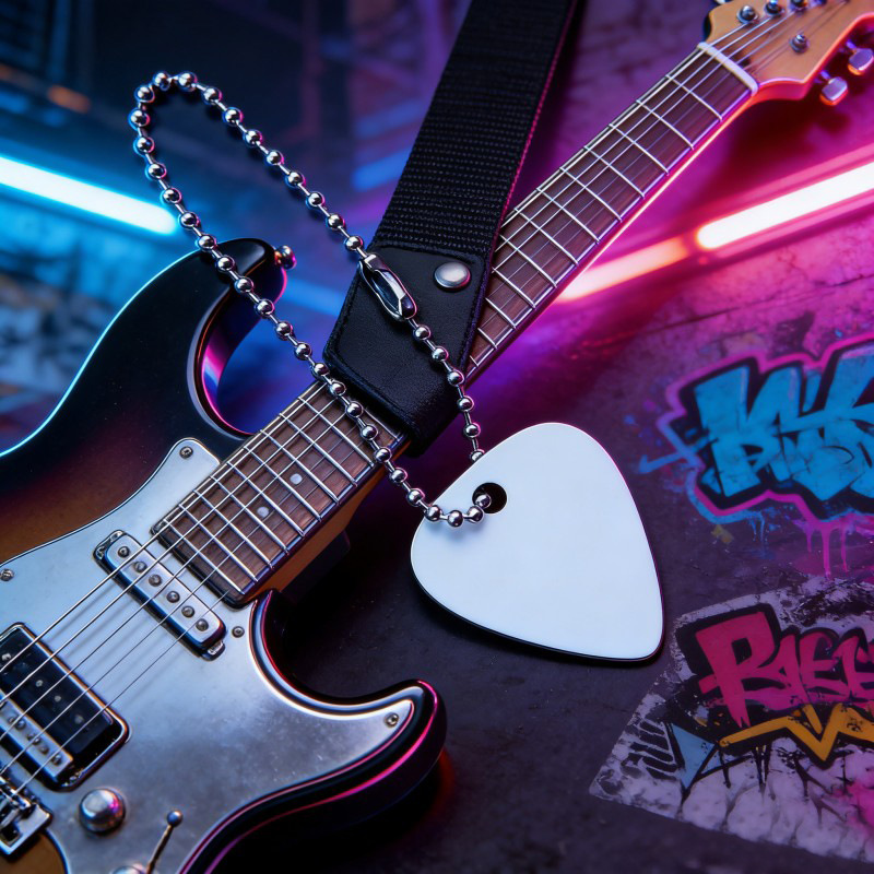Double Sided Metal Sublimation Guitar Pick With Chain personalized guitar picks