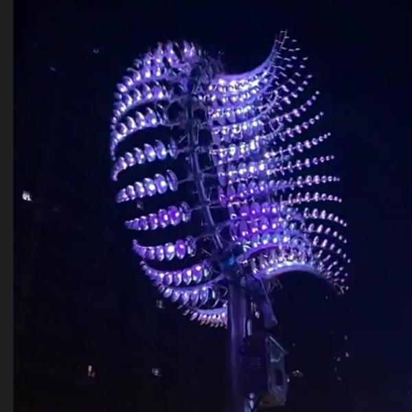 Metal Kinetic Wind Sculpture With Colourful Light Contemporary Art Sculpture