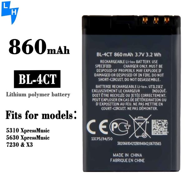 Bateria recarregável de telemóvel de 3,7 V BL-4CT para Nokia 5630 5310 em branco