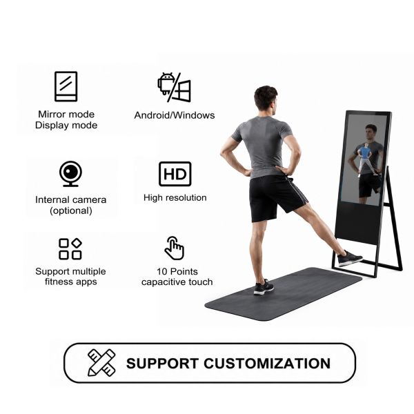 43 Inch Android 11 Workout Mirror AI Microwave Motion Sensor Smart Fitness Mirror No Subscription Fee Gym Kiosk Factory