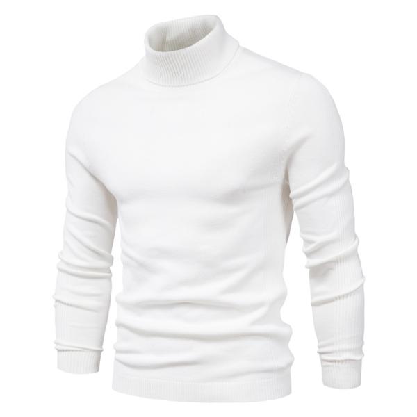 Solid Color Viscose/Cotton Pullover Sweater Slim Fit Turtleneck for Men's Casual Wear