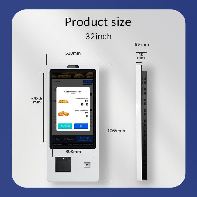Touchscreen Self Service Kiosk POS System Ordering Machine