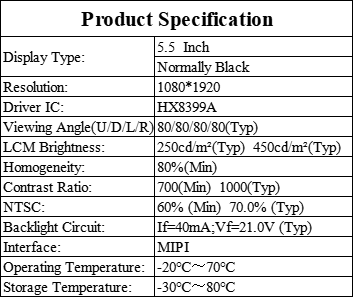 High Luminance 450cd/M2 IPS FHD TFT Lcd Screen Module 5.5 Inch With CTP Touch Screen