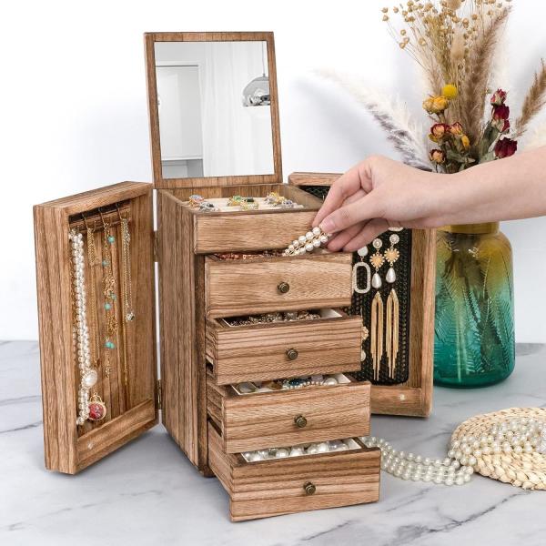 Environmental 5-Layer 4 Drawers Large Wood Organizer Box With Mirror Wood Jewelry Box