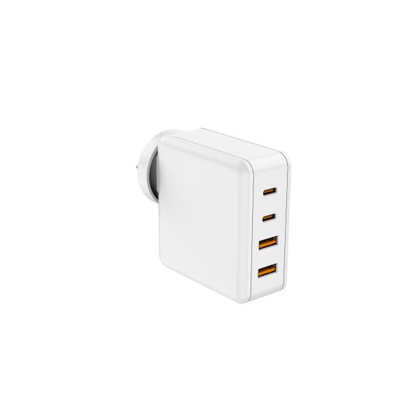 100Wの4ポートGANウォールチャージャー 2つのUSB-C (100W,18W) & 2つのUSB-Aポート (12W) とPDでラップトップ,タブレット&電話