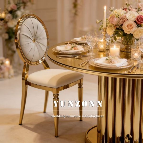 Luxury Modern Round Shaped Glass Top Golden Stainless Steel Dining Tables Luxury