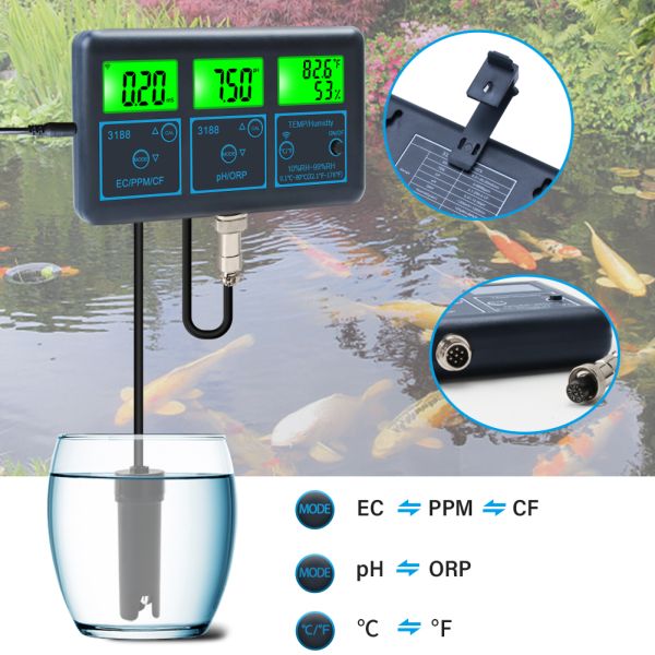Online Digital PH Tester with 0.01-14.00pH Measuring Range -1200mV~+1200mV ORP and 0.1℃-80.0℃ Temperature Multi Function Water Quality Monitor