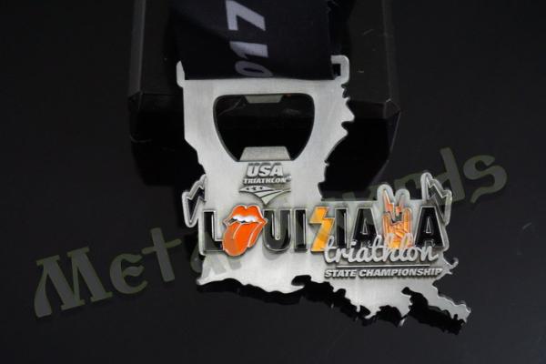 Despoke Metal Bottle Opener Medals With Sublimated Ribbon Antique Silver Plating