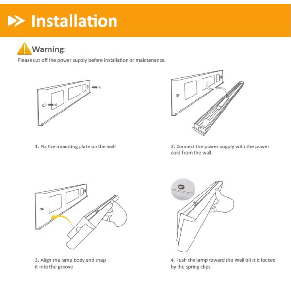 Adjustable Color Temperature Aluminum Linear Wall Light with 1-10V Dim for Indoor Use