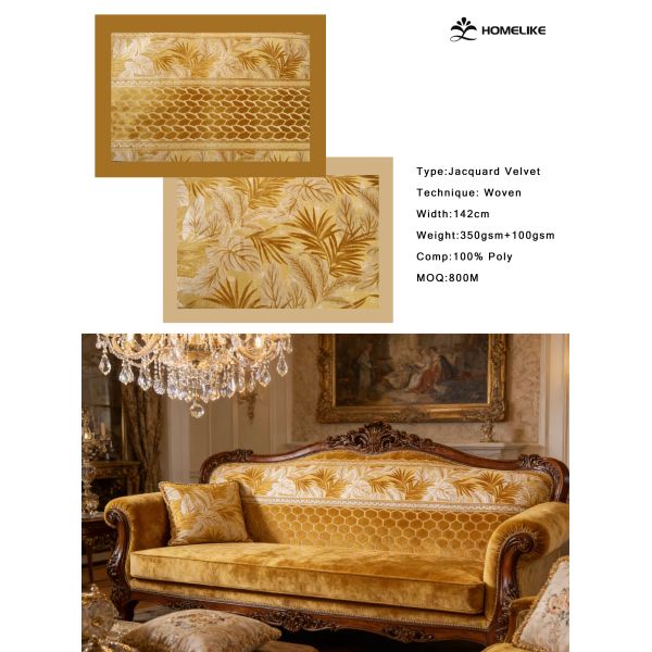 100% Polyester Luxury Tropical Leaf Jacquard Velvet For Sofa