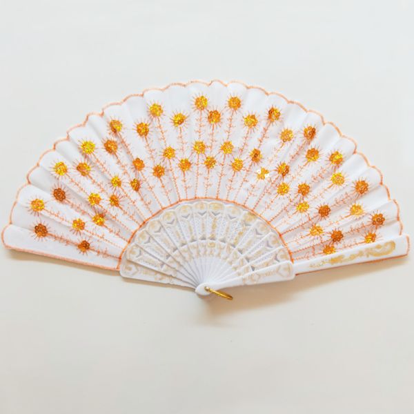Hot Selling Foldable Hand Held Fan Black Plastic Embroidery Sequin Hand Fan
