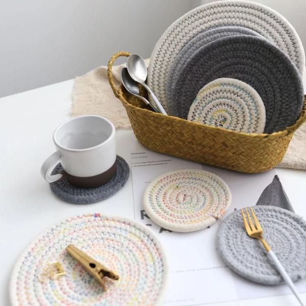 Rattan Cup Coasters Dining Table Mat Heat Insulation Holder Hand Woven Flax