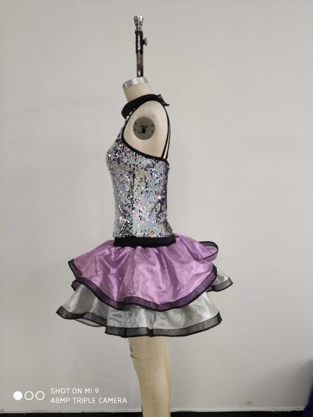 Custom Show Dance Wear Lace 100% Polyester Silver And Purple Color