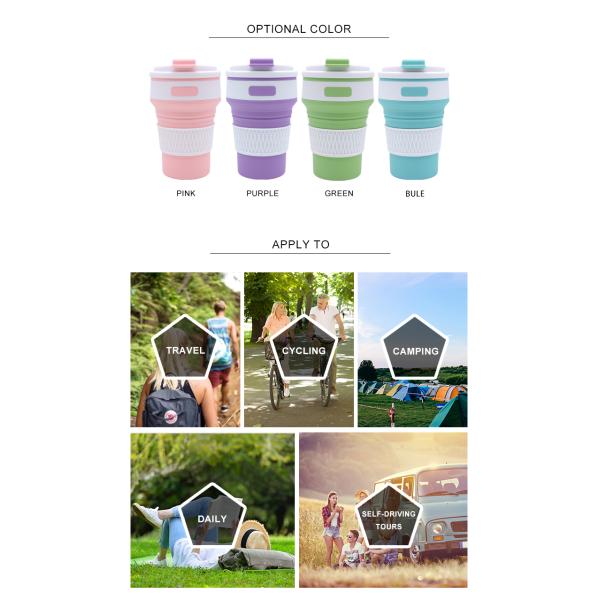 350ml BPA Free Silicone Reusable Collapsible Water Cup