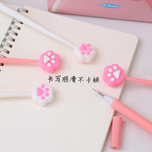 6 Pcs Cute Cartoon Gel Ink Pens, Shake Gel Pens For Kids And Girl,Kawaii Writing Pens Set For School Party Office Home,Student Gifts(0.5mm,Cat Paw Design,Blacak), Yellow&Pink