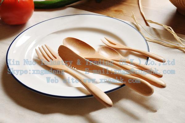 Wooden children's cutlery sets, wooden knife and fork spoon 5 sets of wooden fruit fork