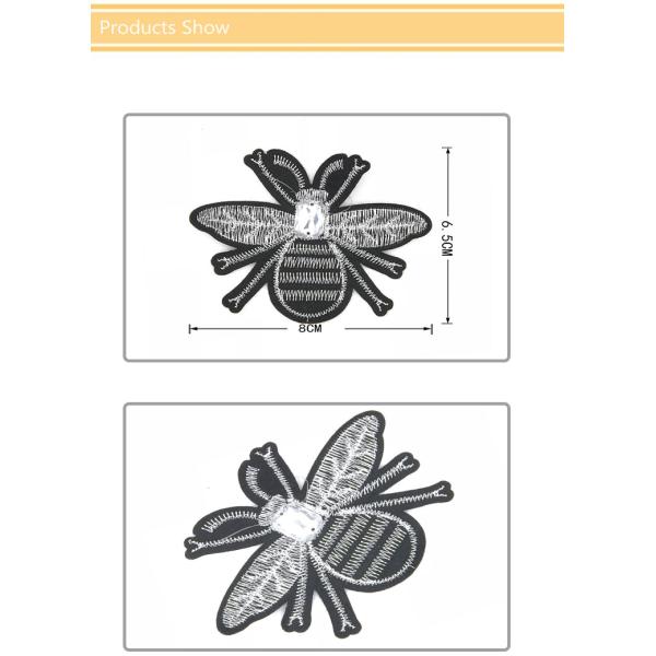 Bee embroidered patch , made of rhinestone and bead, various colors and size#C10005