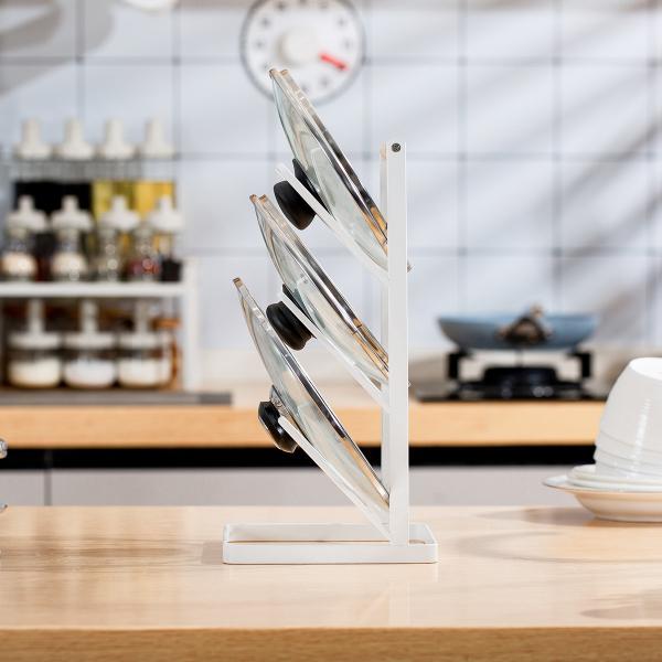 Kitchen Organiser 3 Tier Kitchen Cookware Cover Shelf Metal Multifunctional Pot Cover Rack Storage Holder