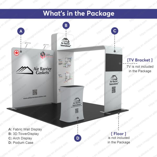 Custom Trade Show Booth with Portable Fabric Banner Podium and LED Lighting for Professional Event Space Transformation