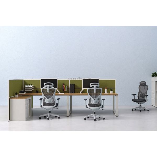 Luxury Comfortable Swivel Office Chair Modern Ergonomic Grey Frame Mesh Computer Chair 2D Adjustable Arm Staff Revolving Chair