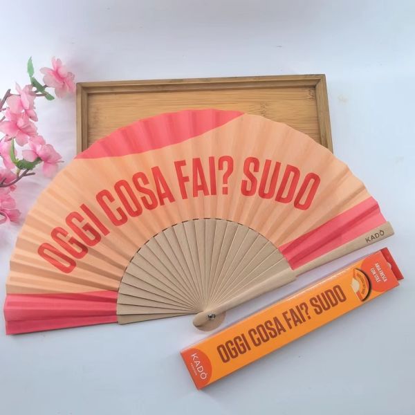 Luxury Best Sell Customize Design 23cm Handmade Craft Gift Folding Wooden Handle Fan Ladies' Fan Polyester Fabric