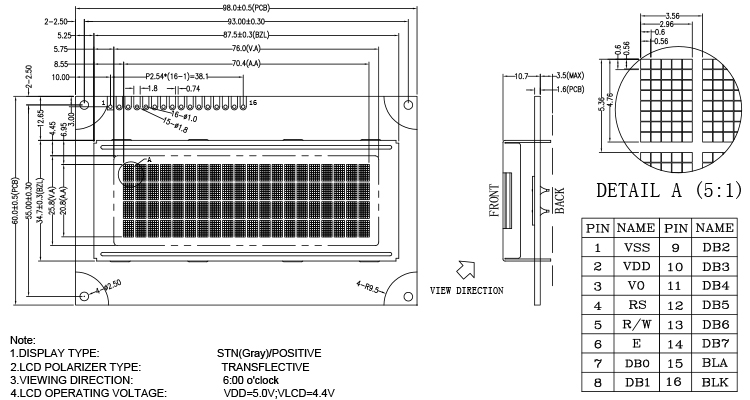 Transflective Positive 2004a 20x4 LCD Display Character Address With STN COB