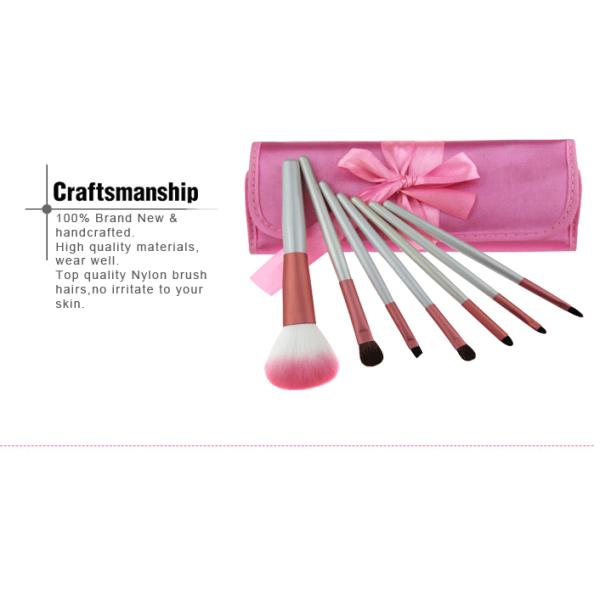 Round Travel Makeup Brush Set Pink Makeup Brushes Kit With White handle