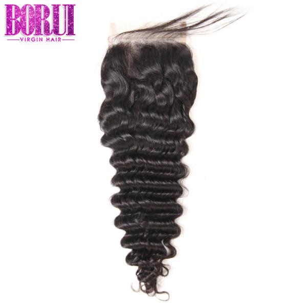 Brazilian Deep Wave Closure Natural Color With Baby Hair Environmentally Friendly