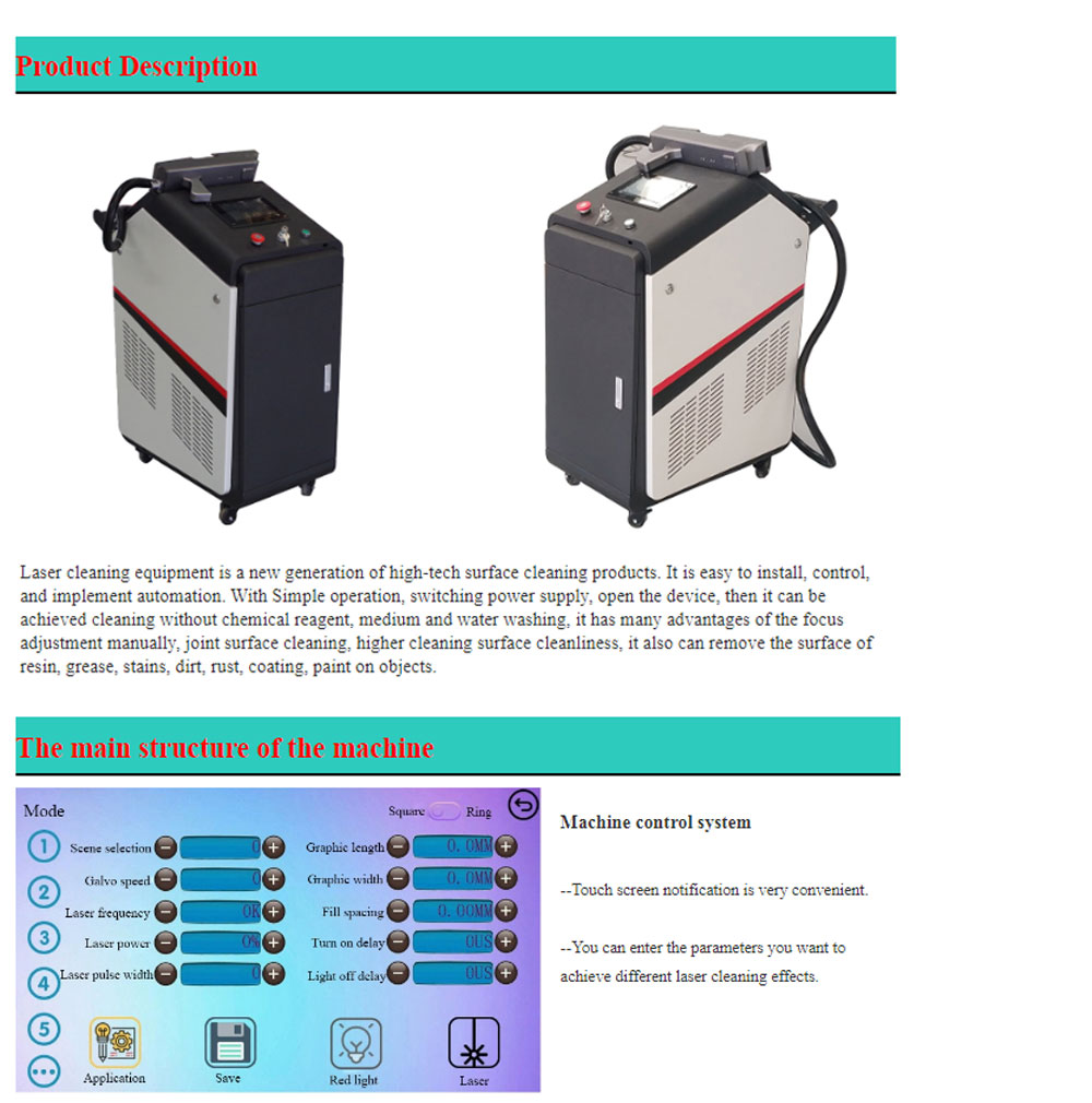 Handheld машина лазера 1000W очищая для удаления ржавчины металла