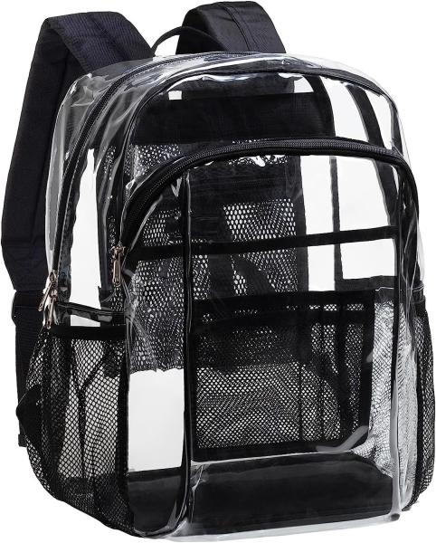 Clear Backpack Heavy Duty - Clear Book Bag with Multi-pockets Large See Through Backpack for College Workplace - Black