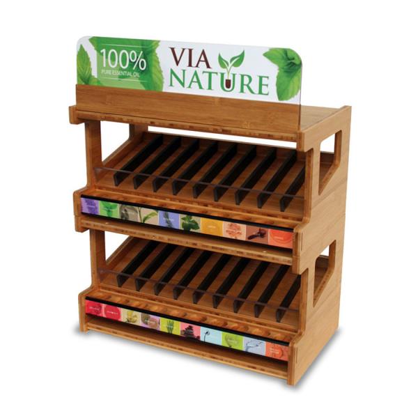 Wood POS SkinCare Product Bamboo Counter Top Display Rack Cleanser Oil Boutique