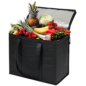 Foldable Insulated Shopping Bags Groceries Sturdy Zipper Washable Stands Coller Bag