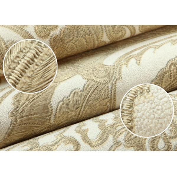 PVC Retro Light Yellow Floral Pattern Wallpaper With Embossed For Bedrooms