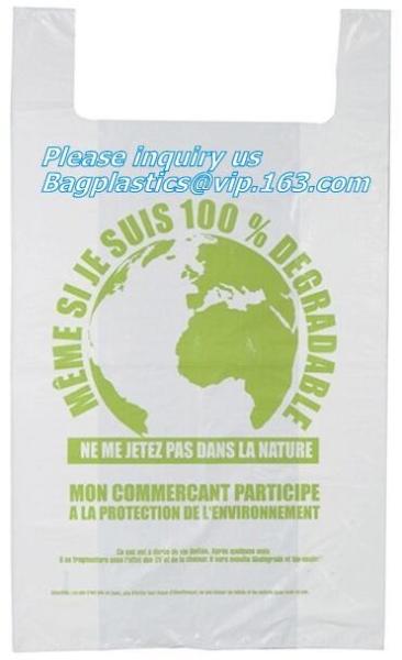 100%Biodegradable and Compostable T-shirt Bags/vest carrier PE plastic bag, vest carrier plastic T-shirt shopping bag