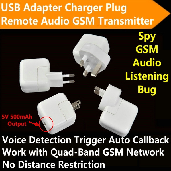 Mini AC Adapter Charger US/EU Plug Hidden Spy GSM SIM Remote Audio Transmitter Listening Ear Bug W/ 5V USB Output