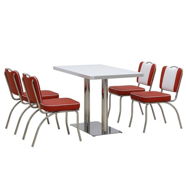 Retro American Leather 50S Style Diner Dining Set Fast Food Table and Chairs