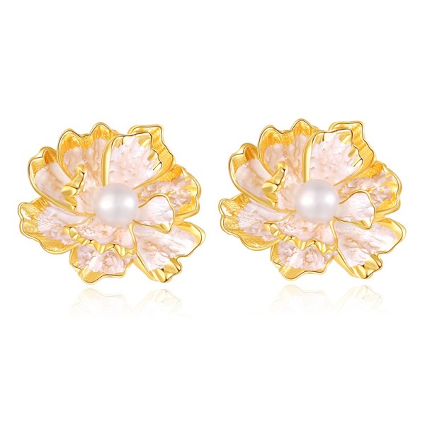 Fashion Maple Leaf Pearl Earring 14K Gold Plated Flower Studs 925 Silver Needle Hypoallergenic Butterfly Earrings