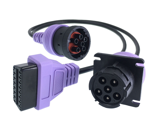 Custom Pinout 12V/24V Type 2 Green Deutsch 9pin J1939 to OBD2 Connector Splitter Y Cable Splitter