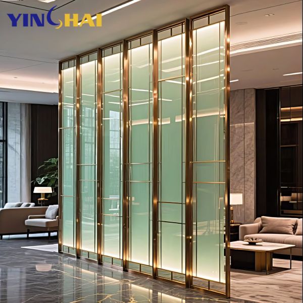 Customize Stainless Steel Screen Partition Steel Frame Room Divider With LED Light