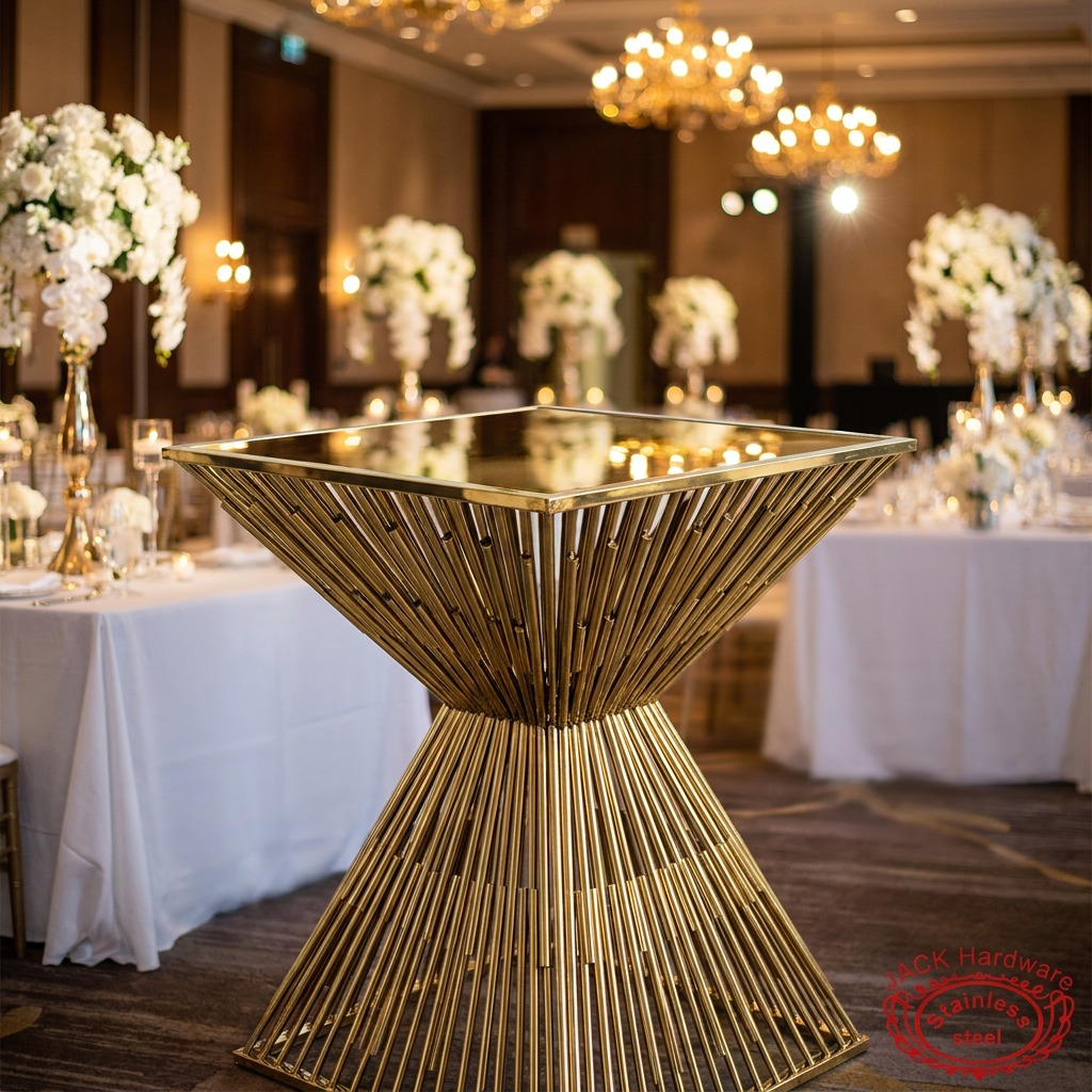 WENDING Gold Radial Tube Bundle Square Bar Table – Luxury X-Hourglass Stand