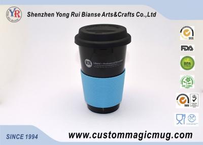 Promotional Gift Porcelain Travel Coffee Mug With Silicone Lid , Starbuck Coffee Mug