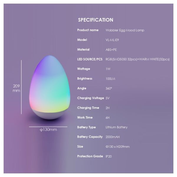 Versatile Portable Table Lamp Remote Control Wobble Egg Table Lamp