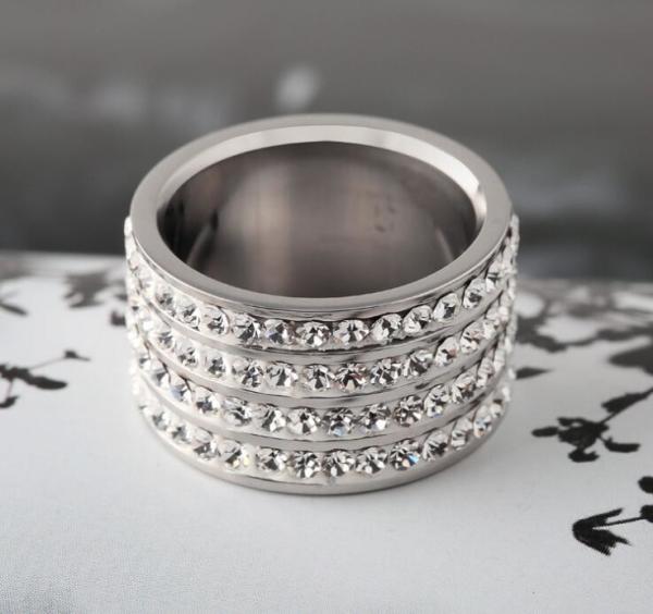 Men′s Jewelry Fashion Silver Ring Full Diamond Finger Rings 316L Titanium Steel Diamond Ring