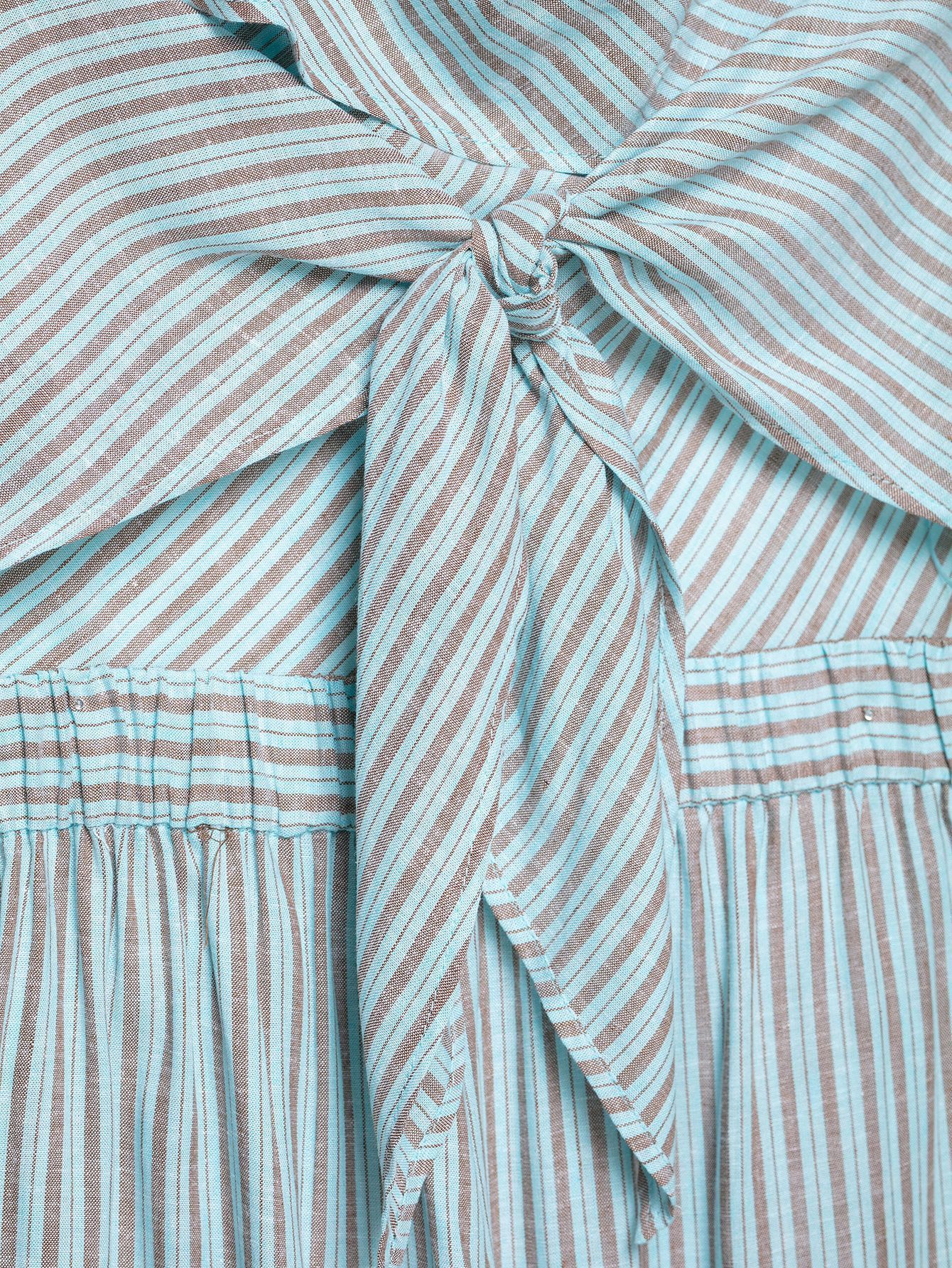 Women's Striped Halter Neck Wide Leg Jumpsuit with High Slit and Puff Sleeves