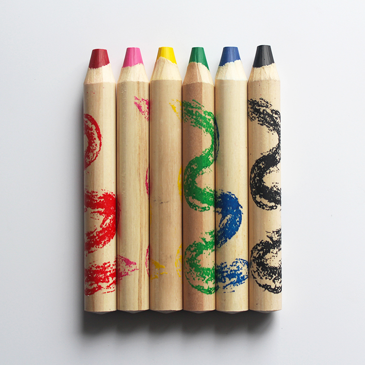 Wooden Body 6 Colors Crayons with Special Sharpener Jumbo Wax Crayon Set