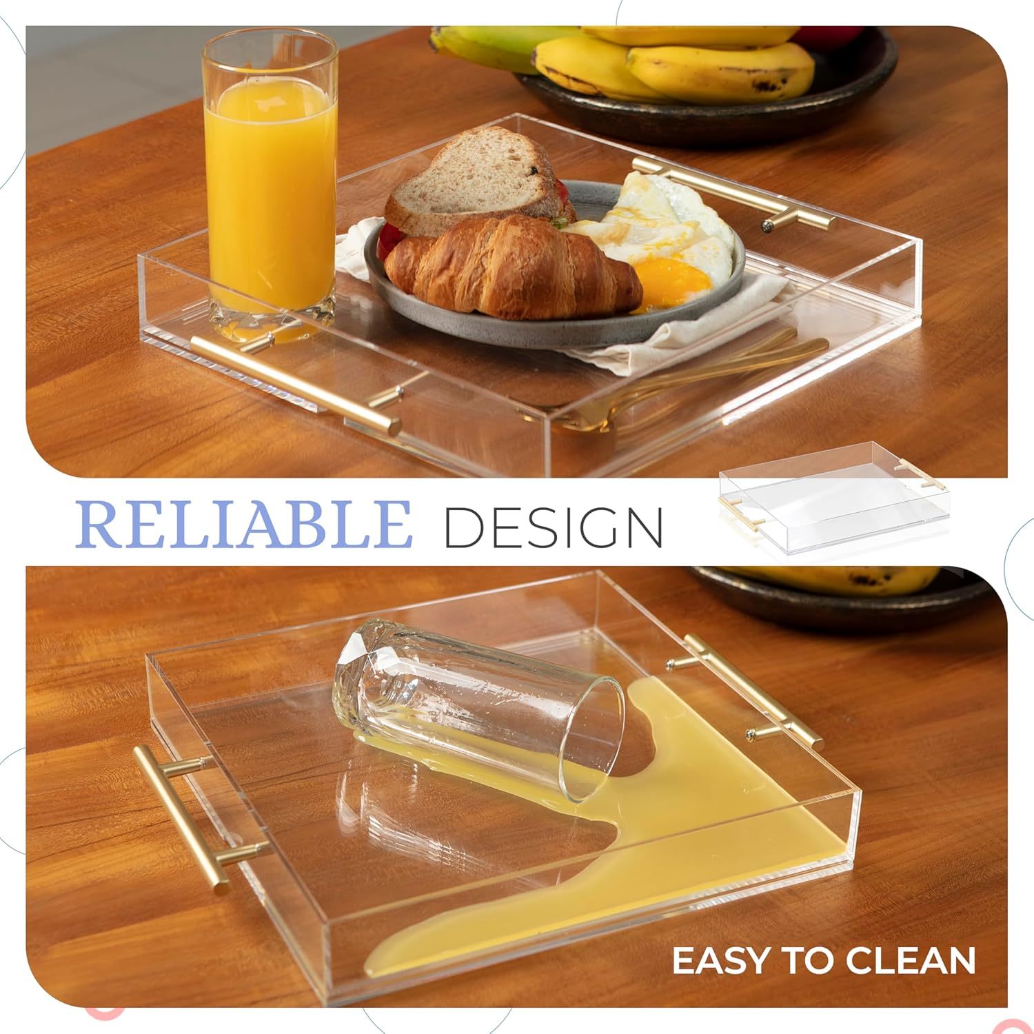 Spill Proof Acrylic Display Tray Modern Stylish Decorative Organizer for Coffee Table